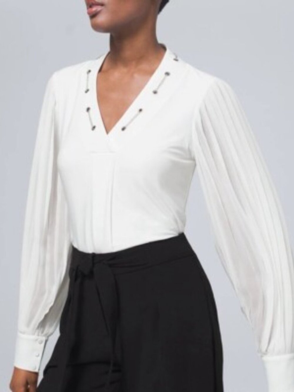 WHBM Accordion Sleeve Chain Detail Blouse (white, sz M)